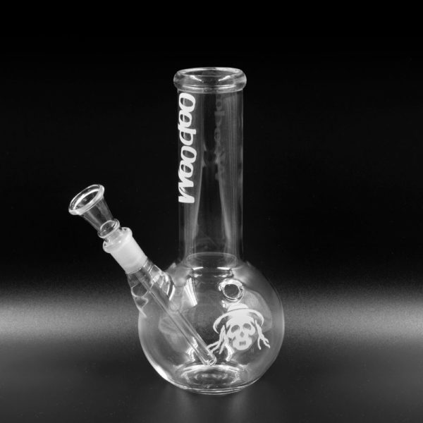 Woodoo Bong, Glas, 20 cm - Kleine transparente, bauchige Bong mit gerader Form, Glas-Chillum und Kickloch